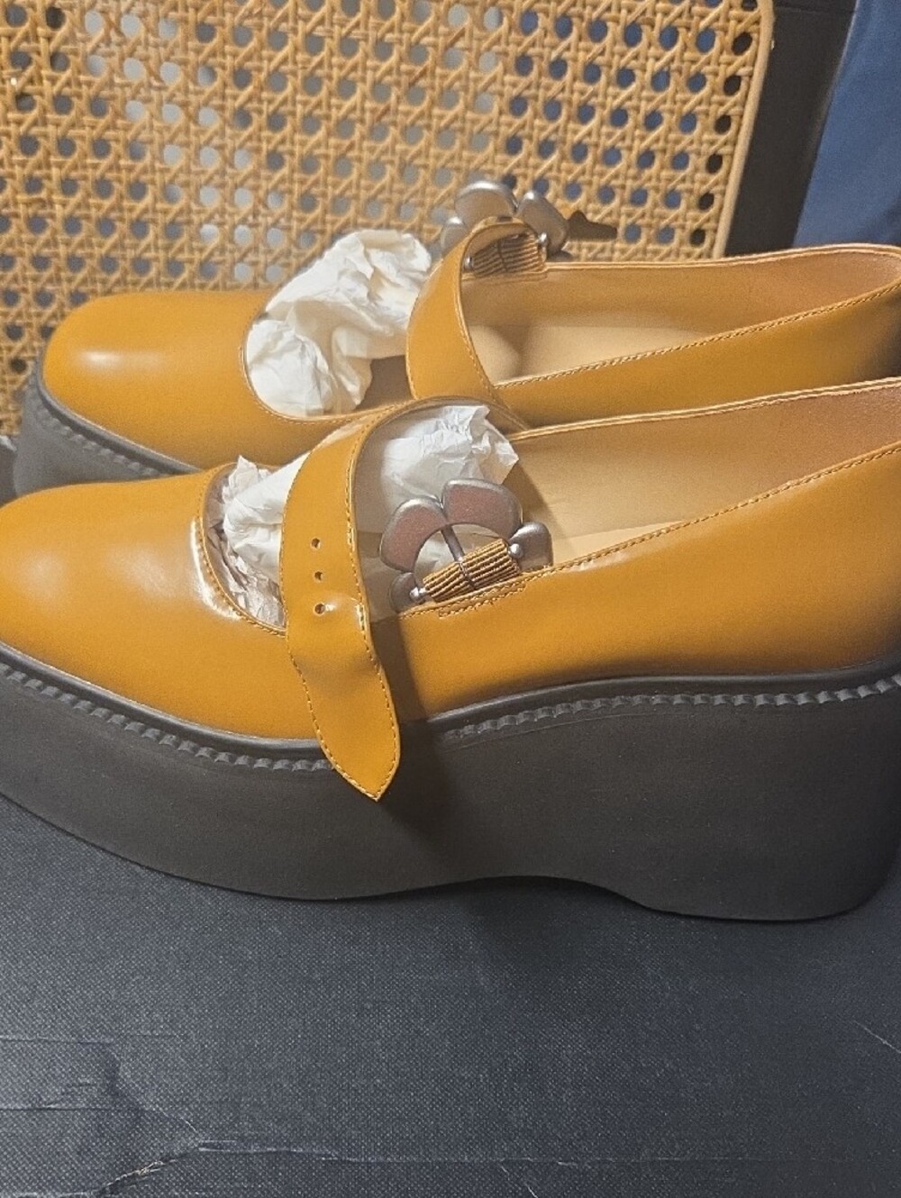 Platform Mary Jane Shoes in Mustard Yellow - Picture 2 of 5